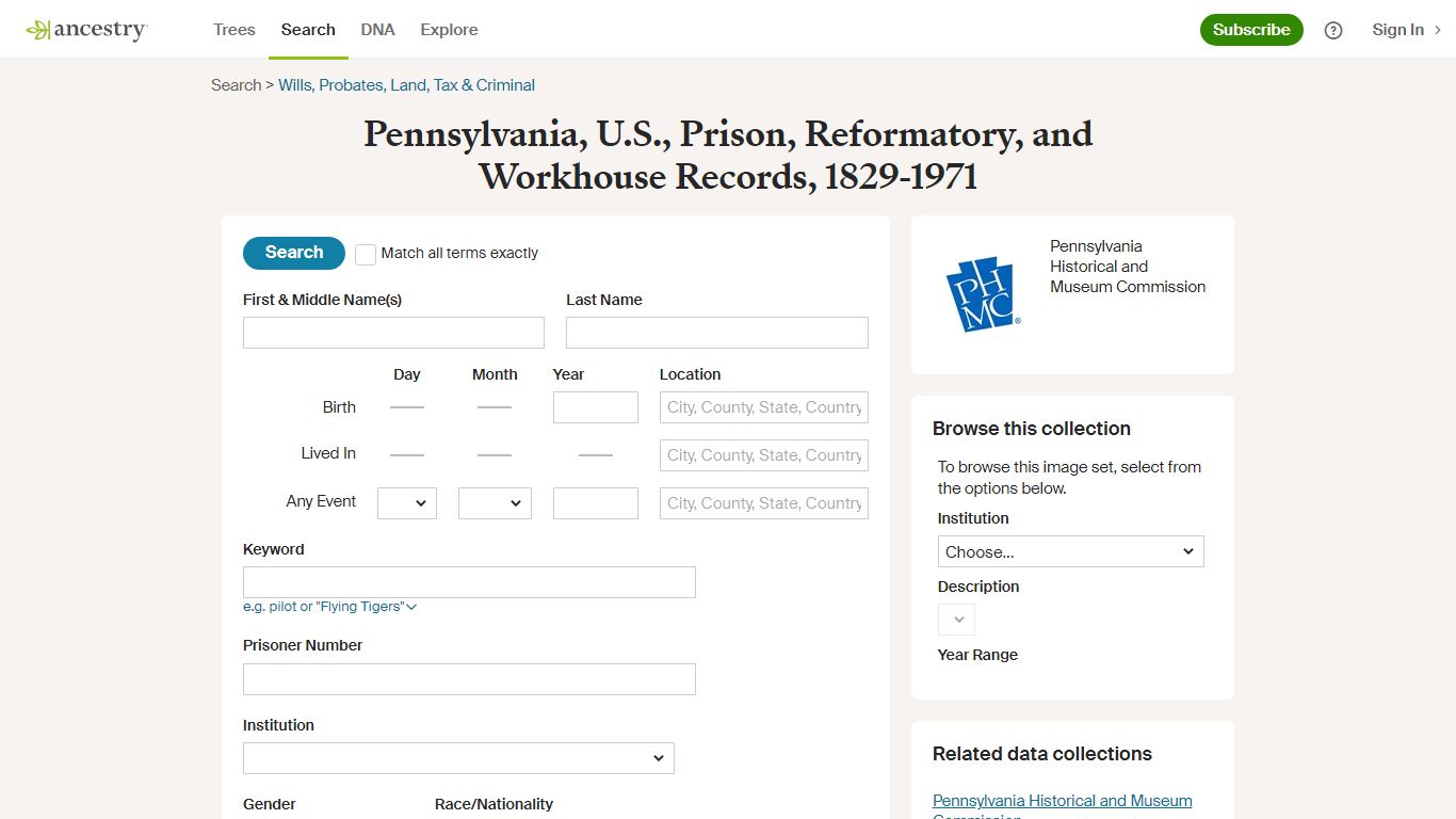 Pennsylvania, U.S., Prison, Reformatory, and Workhouse Records, 1829-1971