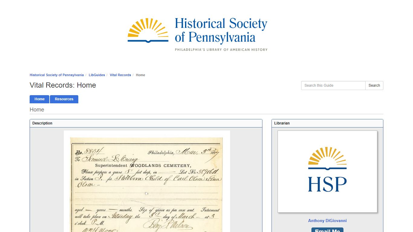 Home - Vital Records - LibGuides at Historical Society of Pennsylvania